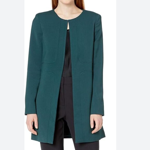Tahari ASL Topper Jacket Blazer Heavyweight Coat Seamed Open Front Green Size 16 - Picture 1 of 9